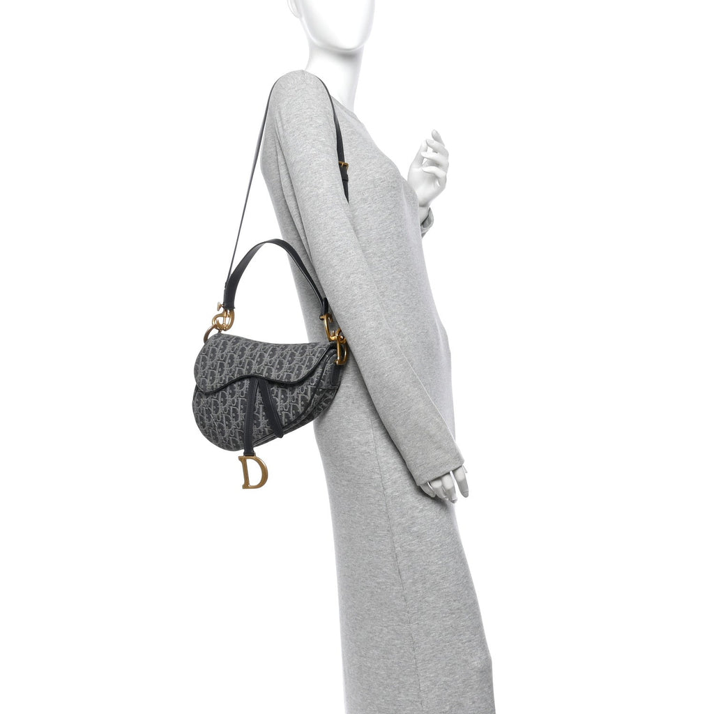 Denim Oblique Jacquard Saddle Bag With Strap Grey AT My store