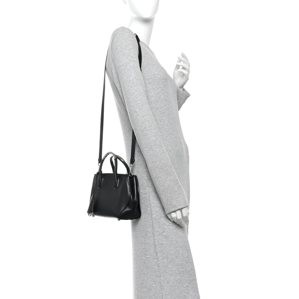 Grained Calfskin Small Open Bar Tote Black AT My store