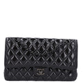 Shiny Crumpled Calfskin Quilted Medium Double Flap So Black At My store