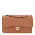Lambskin Quilted Medium Double Flap Brown At My store