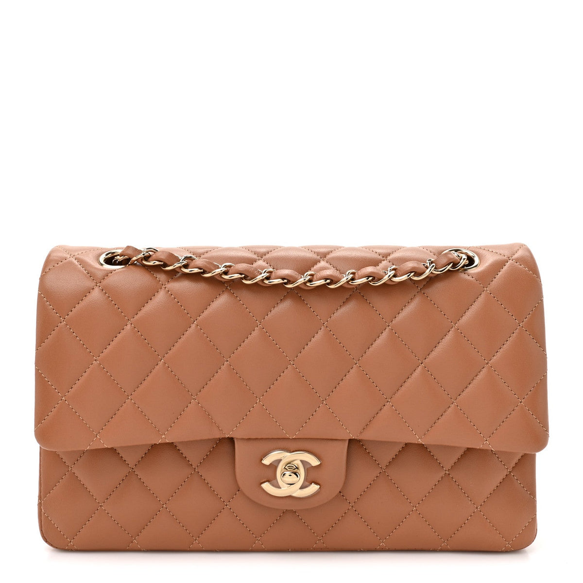Lambskin Quilted Medium Double Flap Brown At My store