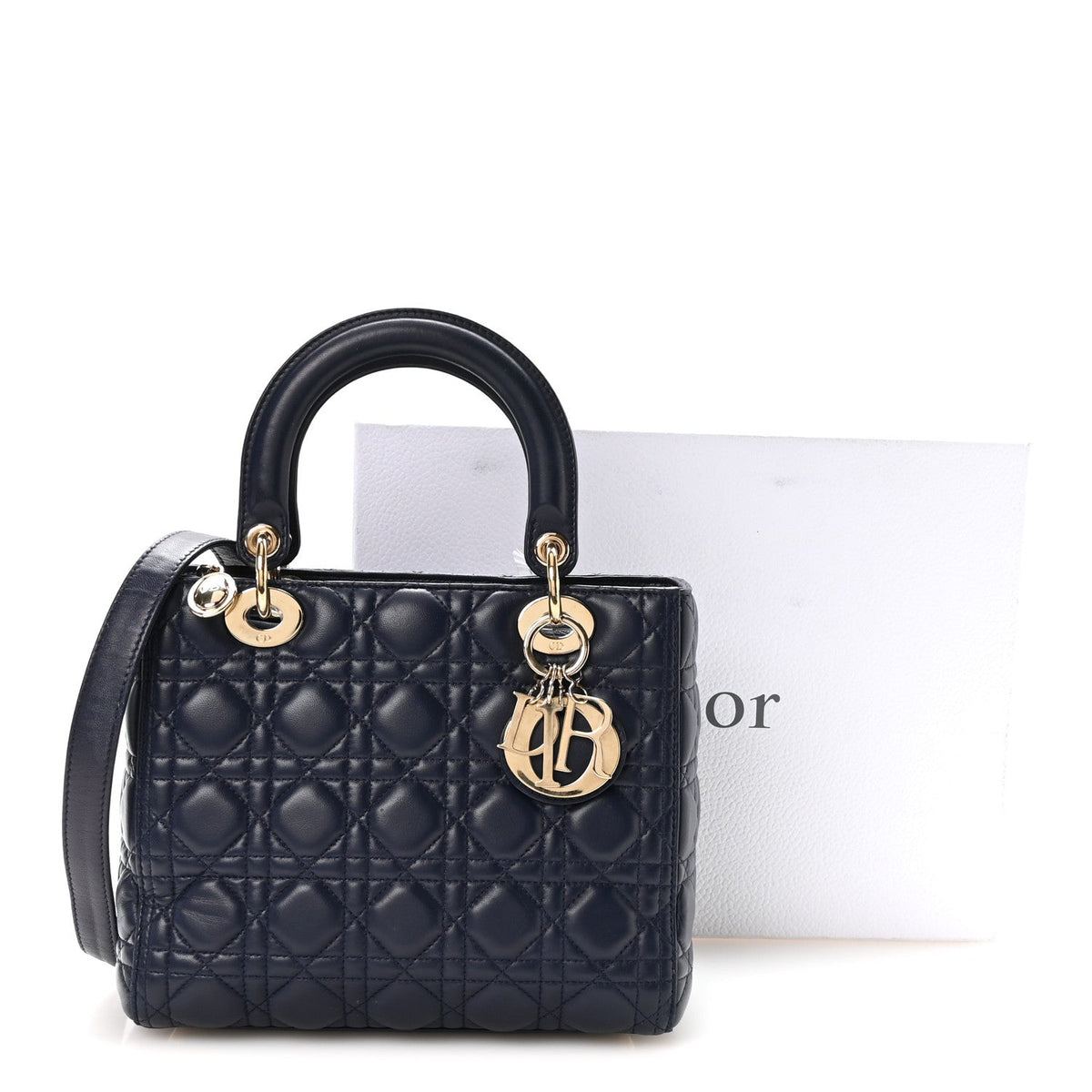 Lambskin Cannage Medium Lady Dior Navy Blue AT My store