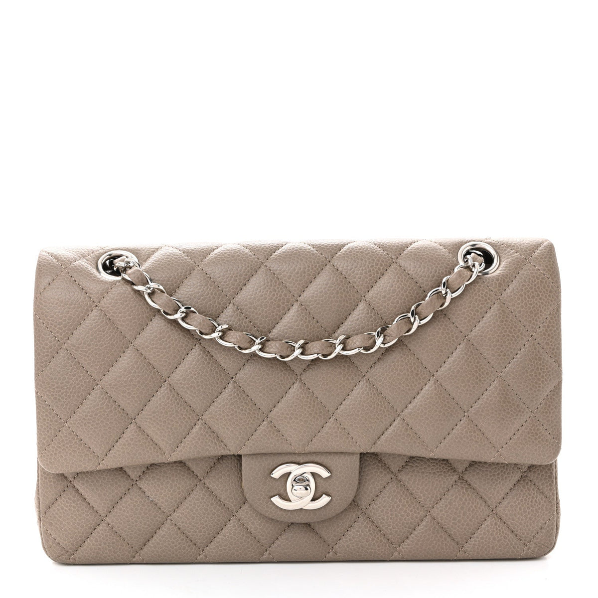 Caviar Quilted Medium Double Flap Taupe At My store