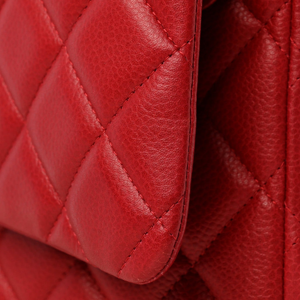 Caviar Quilted Maxi Double Flap Dark Red At My store