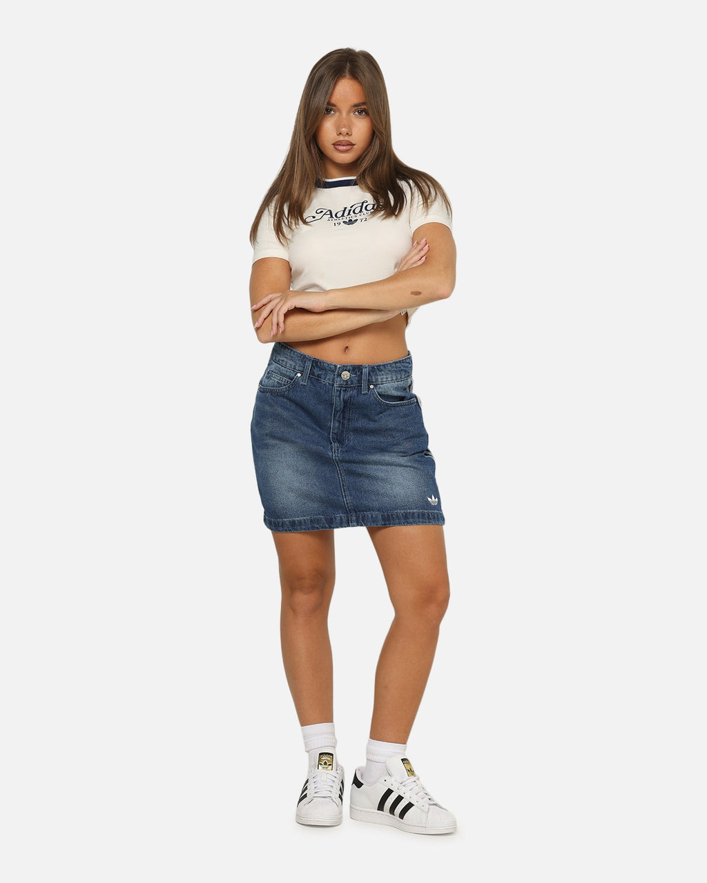 Best-Selling Adidas Women's Denim Mini Skirt Indigo Denim