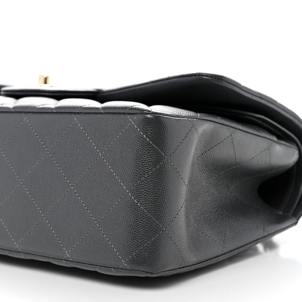 Caviar Quilted Jumbo Double Flap Dark Grey At My store