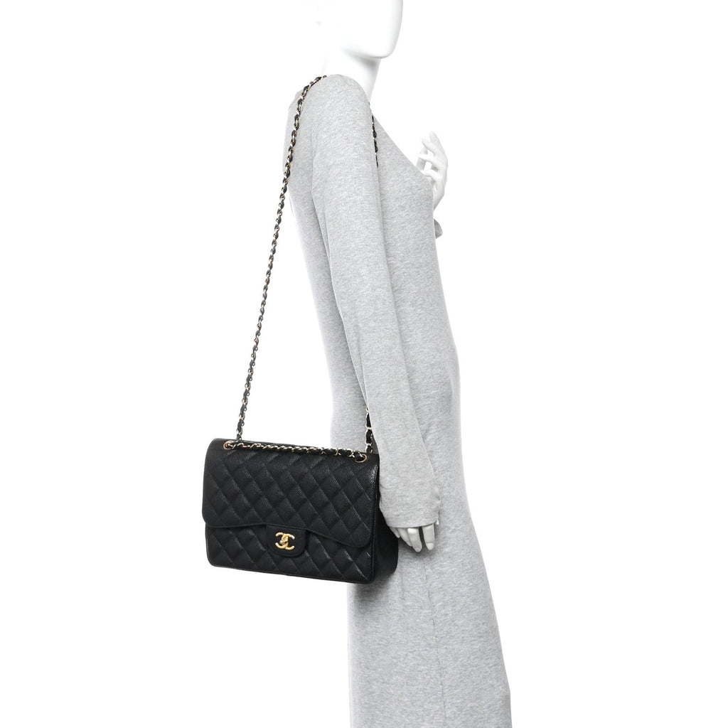 Caviar Quilted Jumbo Double Flap Black At My store