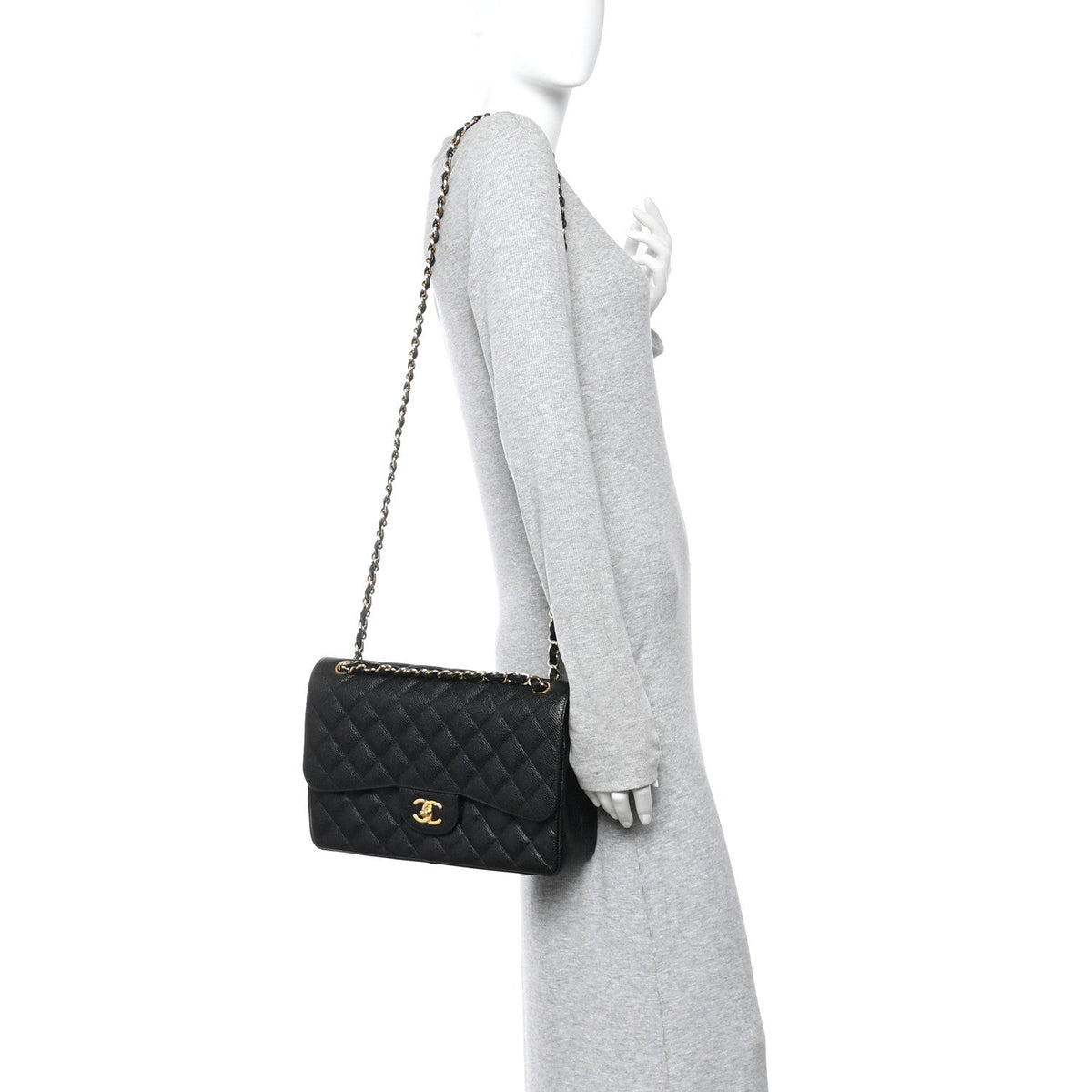 Caviar Quilted Jumbo Double Flap Black At My store