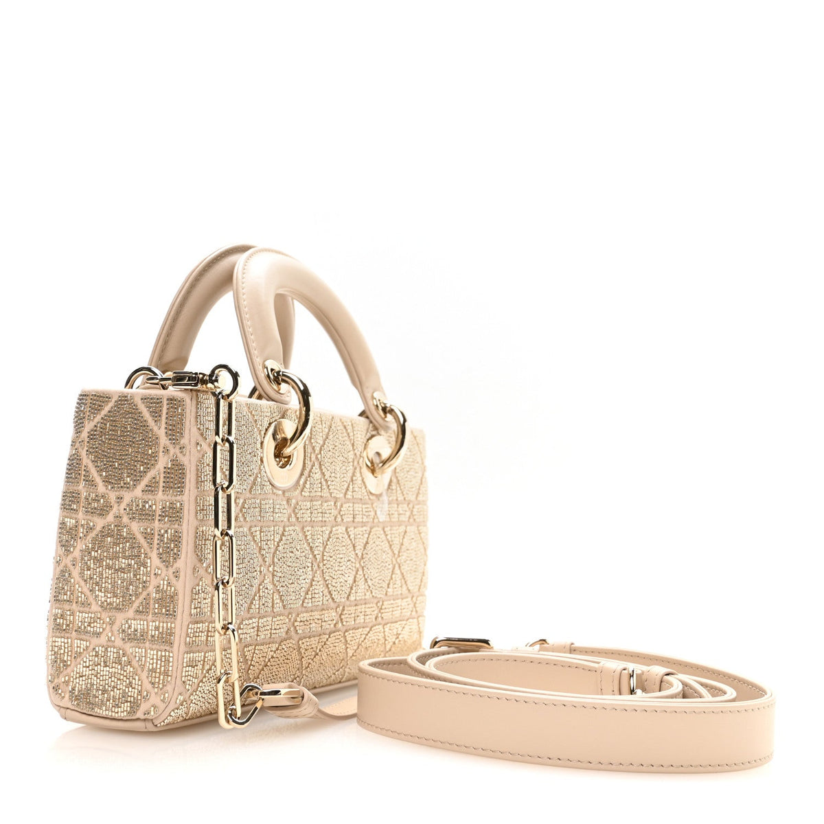 Lambskin Cannage Beaded Embroidered Micro Lady D-Joy Beige AT My store
