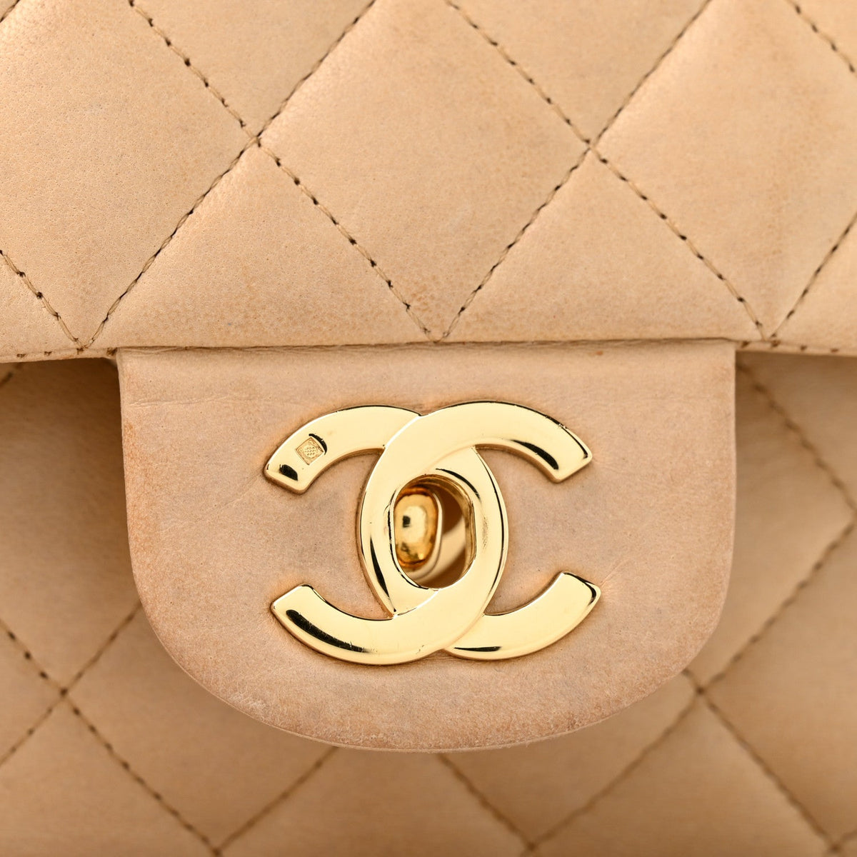 Lambskin Quilted Medium Double Flap Beige At My store