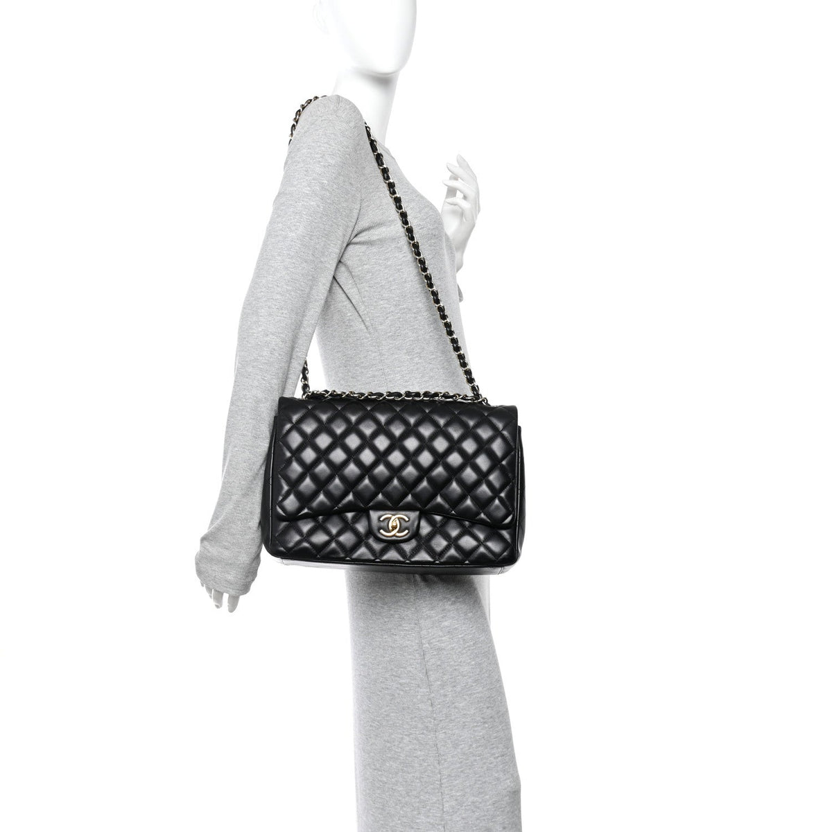 Lambskin Quilted Maxi Double Flap Black At My store