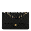 Lambskin Quilted Medium Double Flap Black At My store
