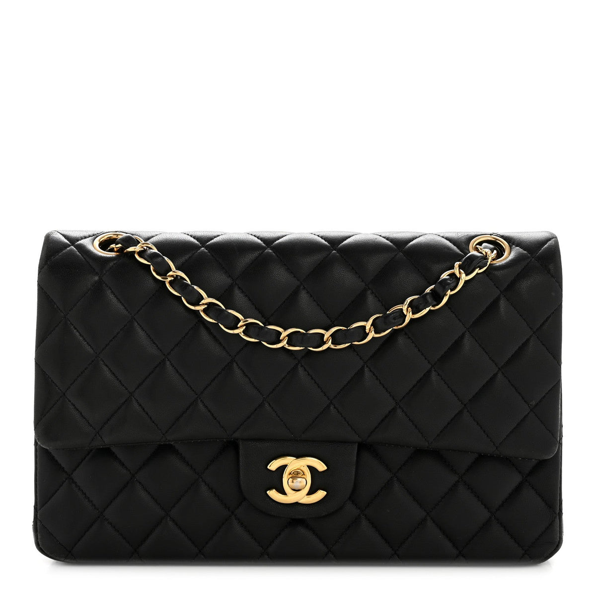 Lambskin Quilted Medium Double Flap Black At My store