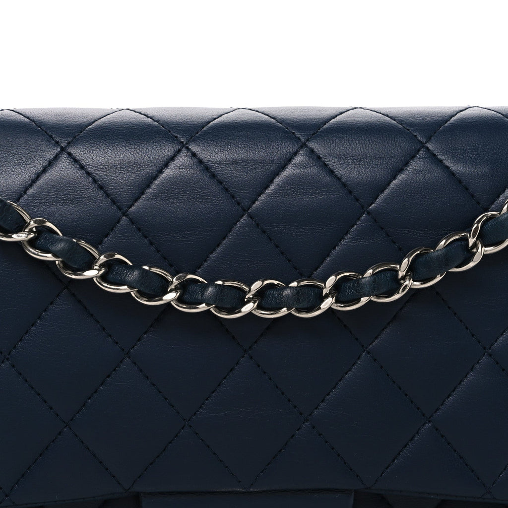 Lambskin Quilted Medium Double Flap Navy At My store