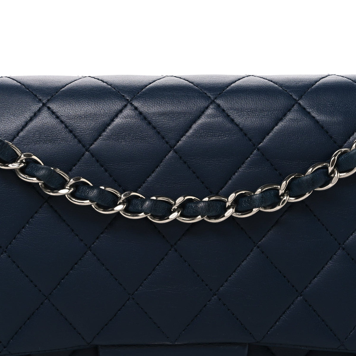Lambskin Quilted Medium Double Flap Navy At My store