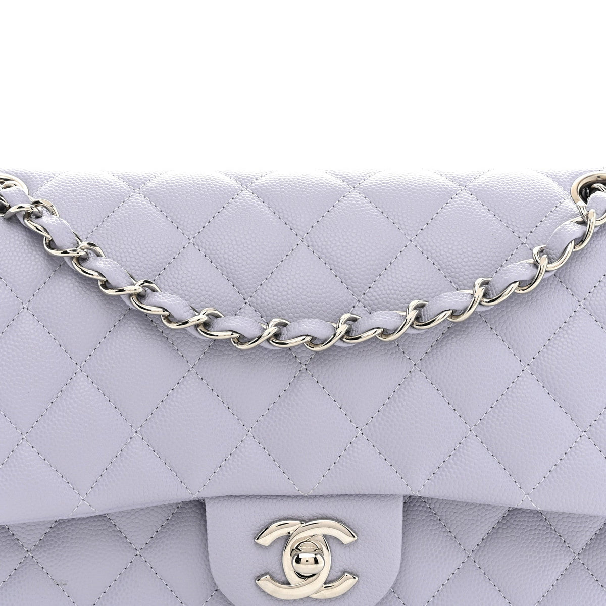 Caviar Quilted Medium Double Flap Light Purple At My store