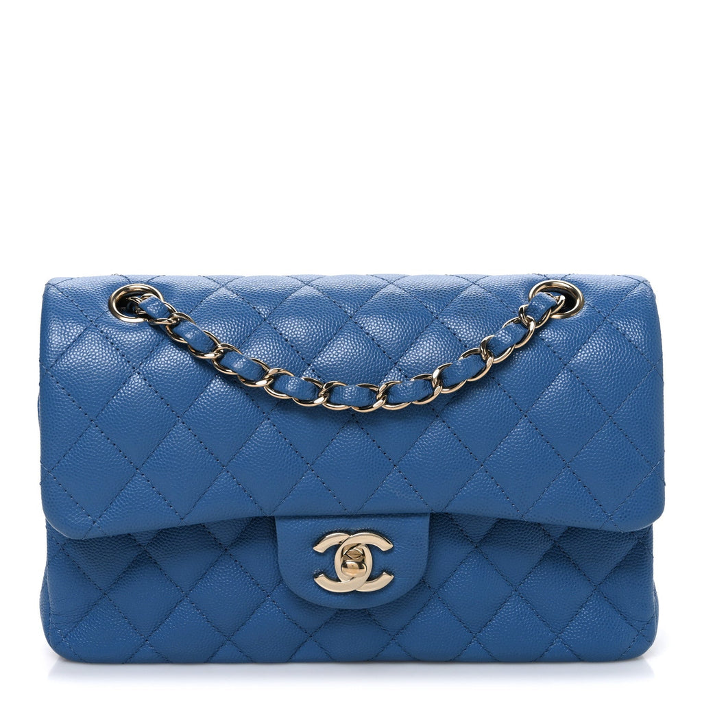 Caviar Quilted Medium Double Flap Blue At My store