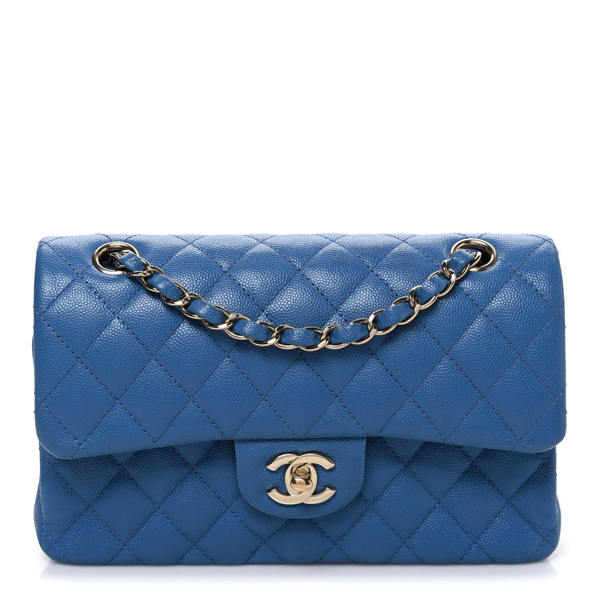 Caviar Quilted Medium Double Flap Blue At My store
