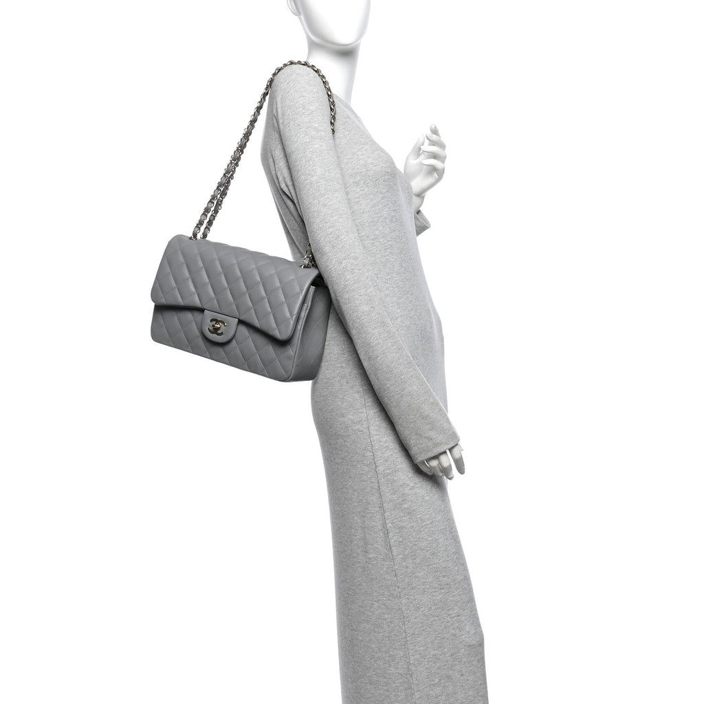 Caviar Quilted Jumbo Double Flap Grey At My store