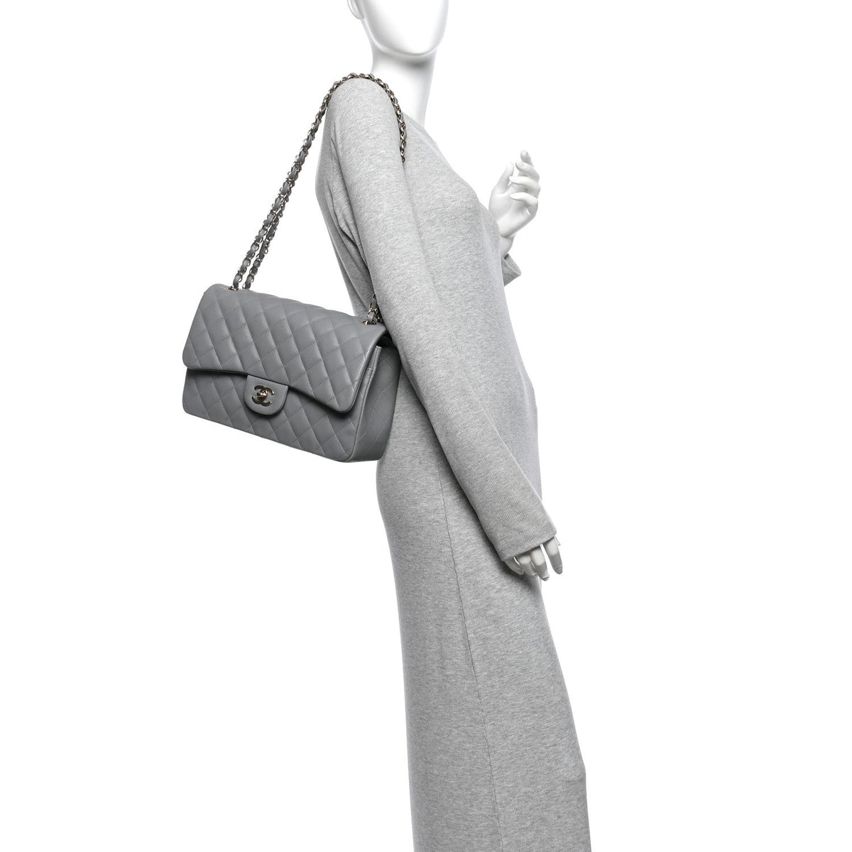 Caviar Quilted Jumbo Double Flap Grey At My store
