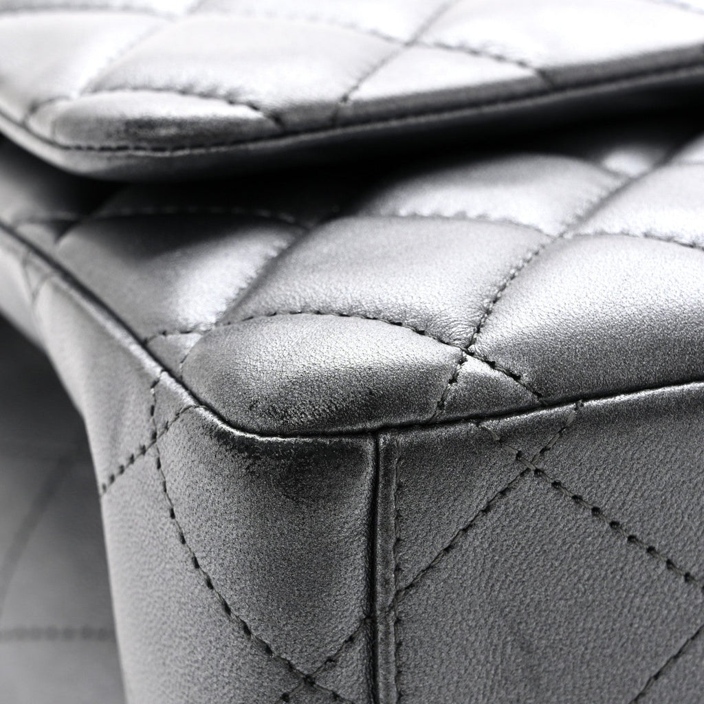 Metallic Lambskin Quilted Maxi Double Flap Pewter At My store