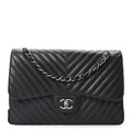 Iridescent Caviar Chevron Quilted Jumbo Double Flap Black At My store