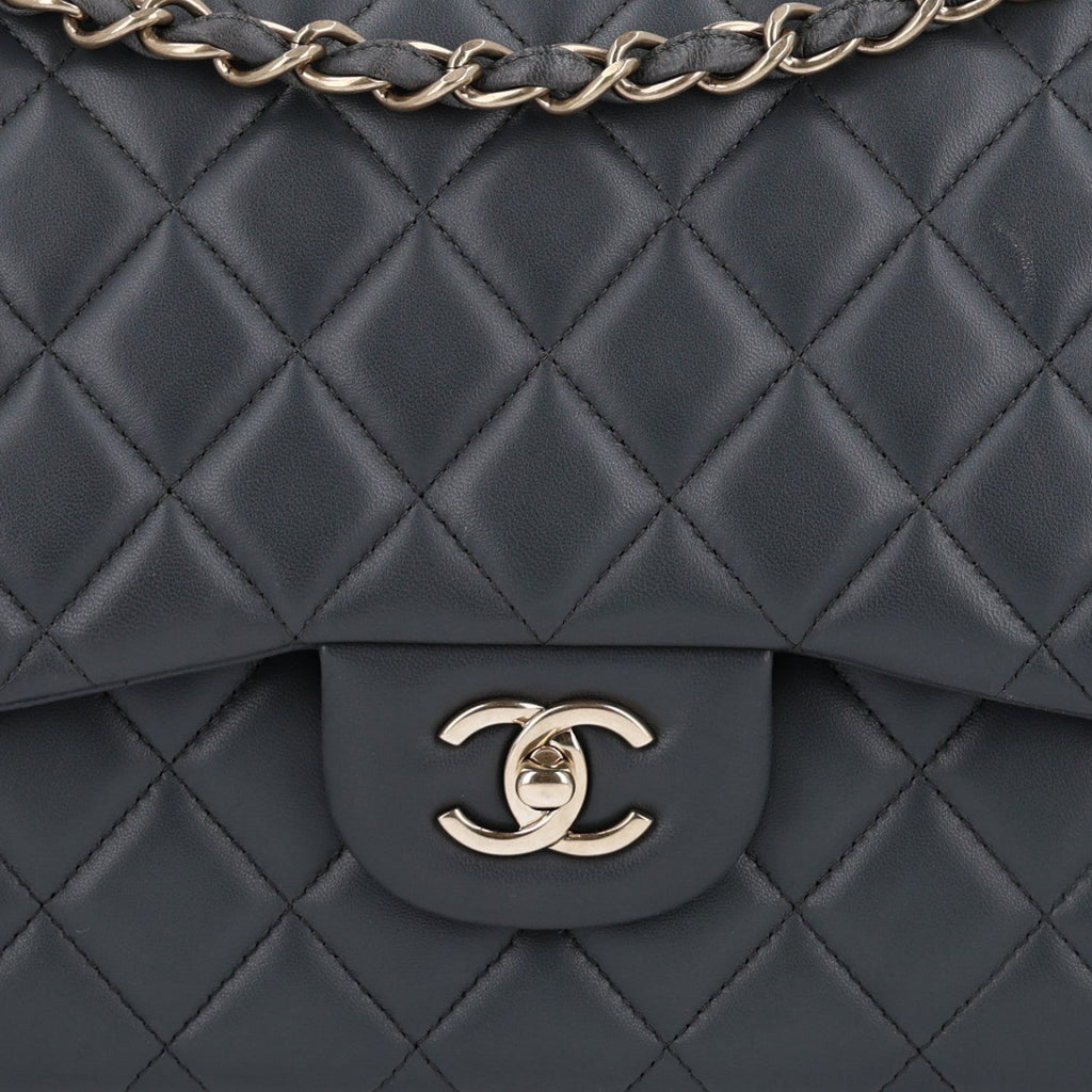 Lambskin Quilted Jumbo Double Flap Dark Grey At My store
