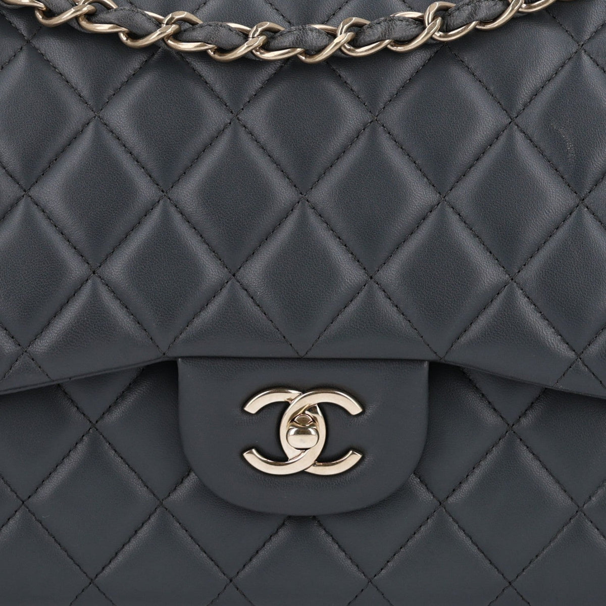 Lambskin Quilted Jumbo Double Flap Dark Grey At My store