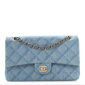 Printed Denim Quilted Medium Double Flap Light Blue At My store