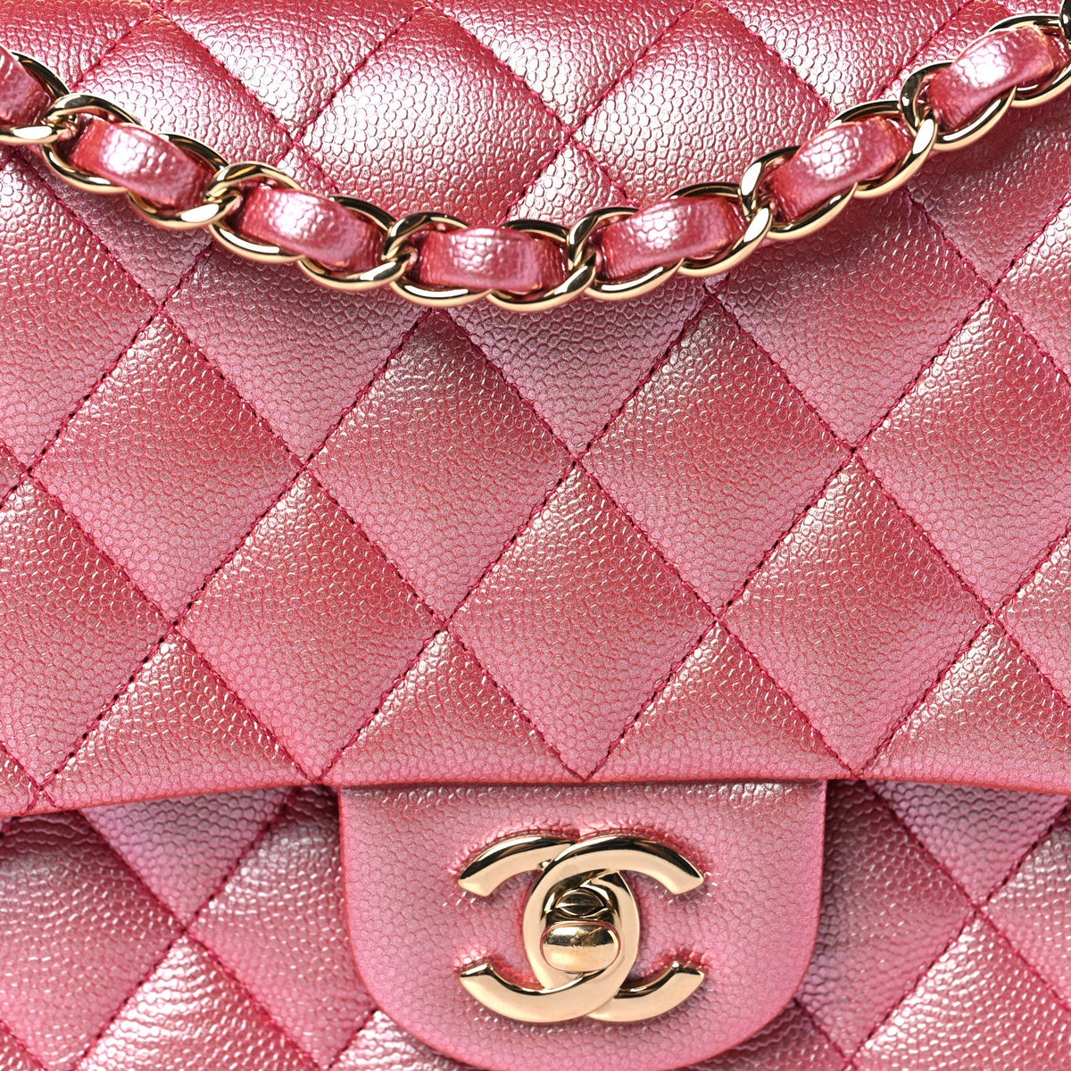 Iridescent Caviar Quilted Medium Double Flap Dark Pink At My store