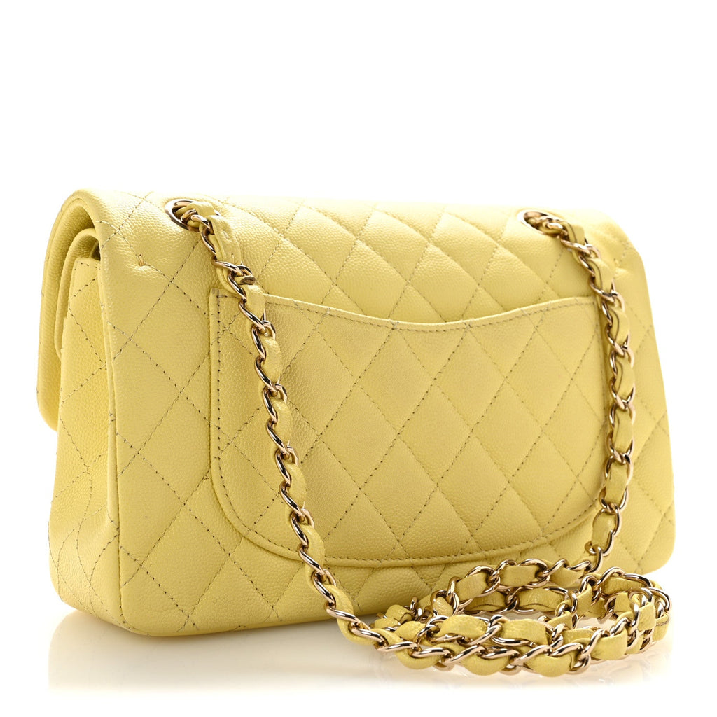 Caviar Quilted Small Double Flap Light Yellow At My store