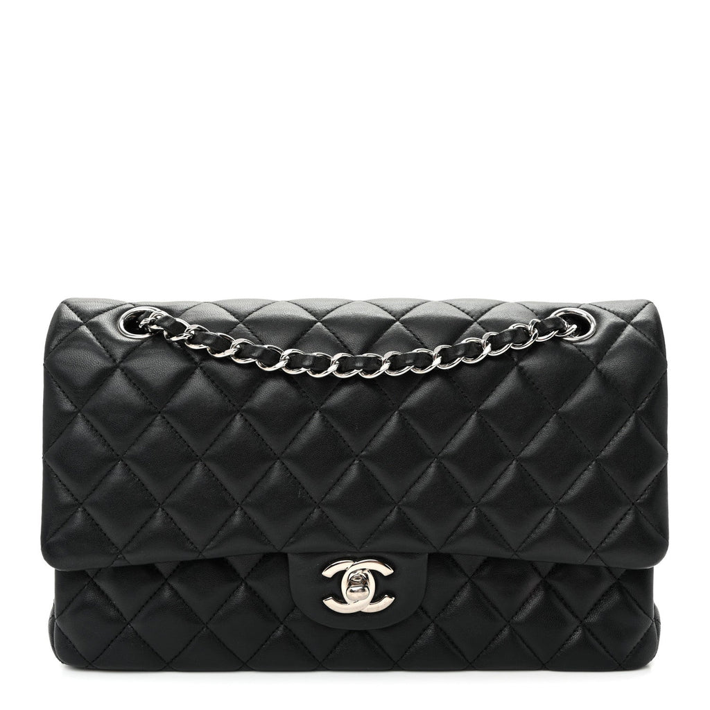 Lambskin Quilted Medium Double Flap  Black At My store