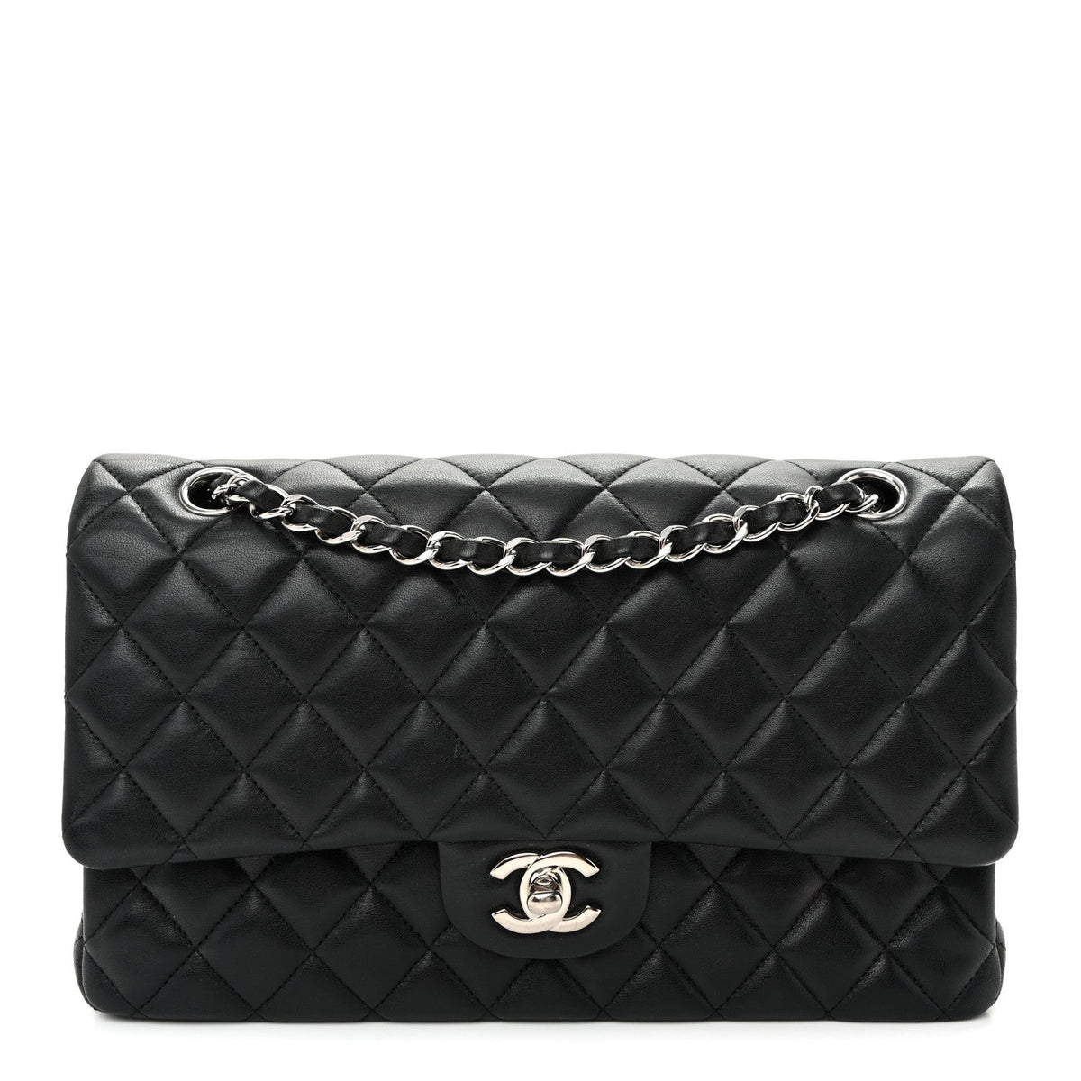 Lambskin Quilted Medium Double Flap  Black At My store