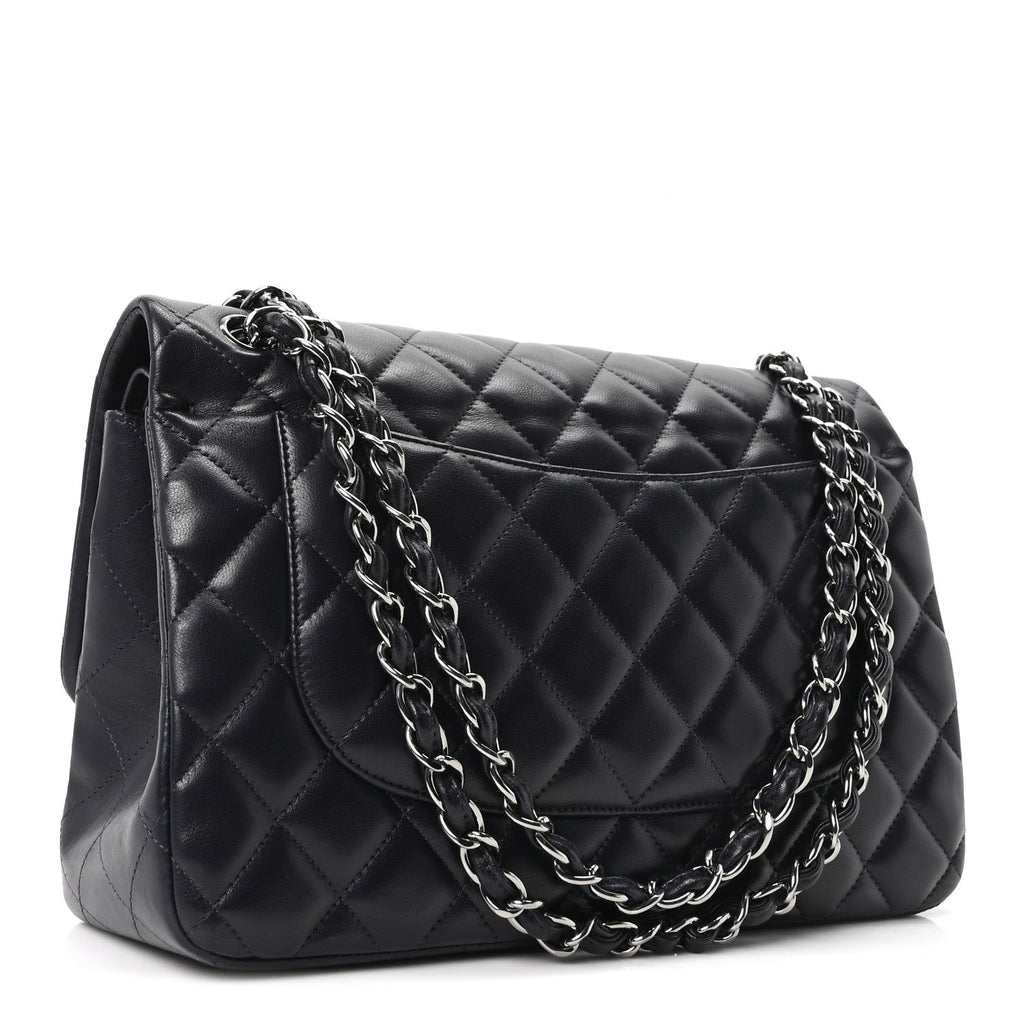 Lambskin Quilted Jumbo Double Flap Navy At My store