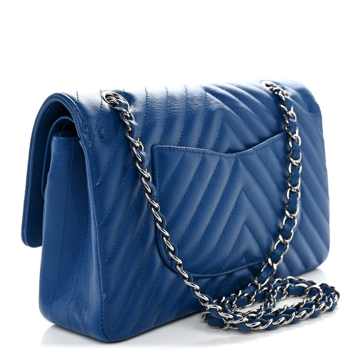Caviar Chevron Quilted Medium Double Flap Blue At My store