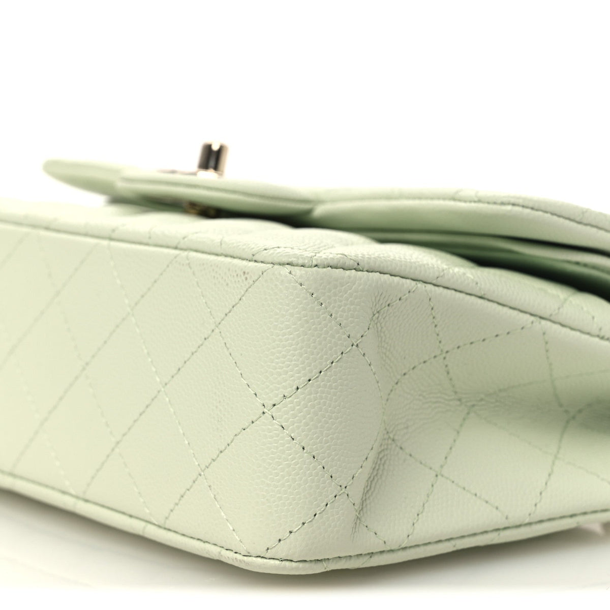 Caviar Quilted Small Double Flap Light Green At My store