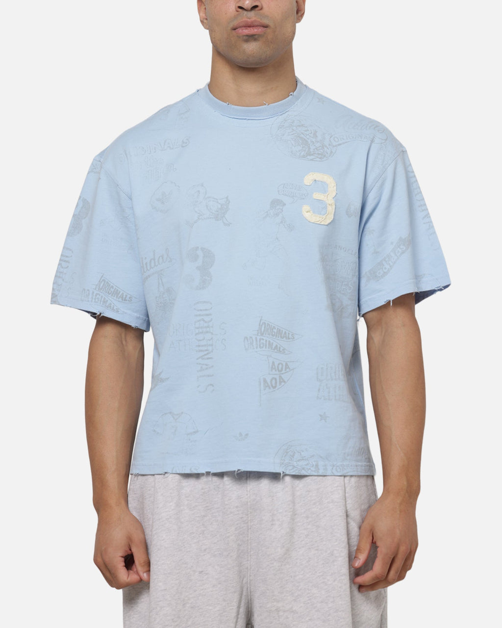 Best-Selling Adidas Vintage All Over Print T-Shirt Light Blue