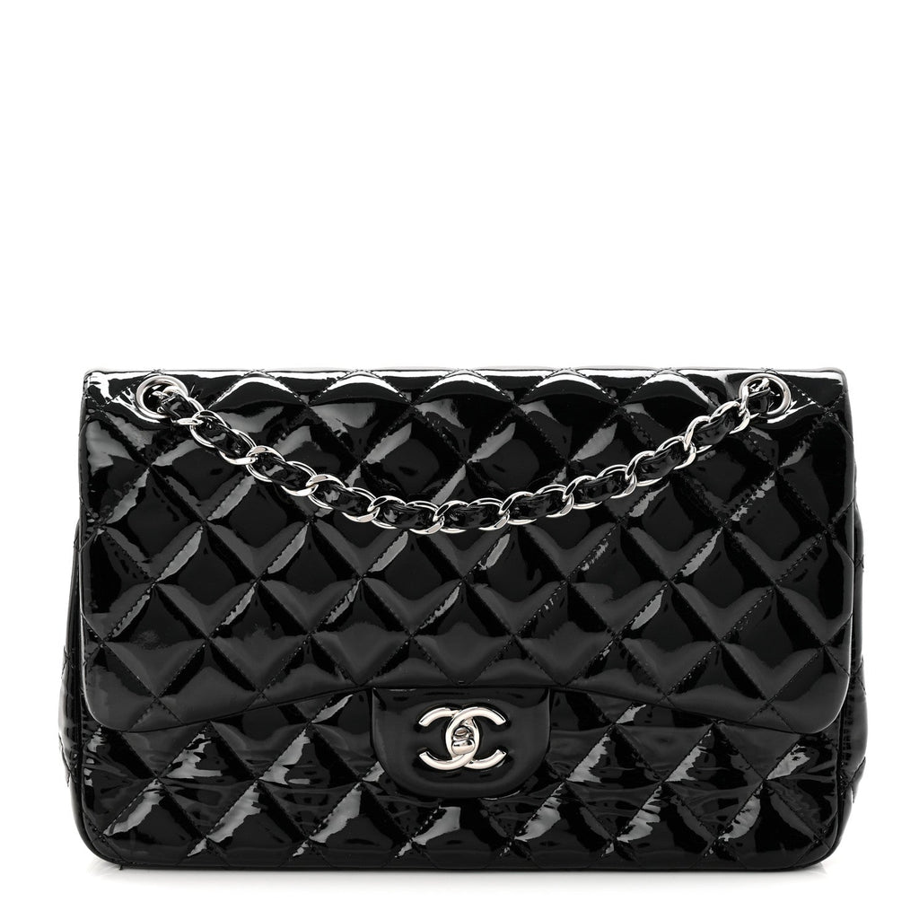 Patent Quilted Jumbo Double Flap Black At My store