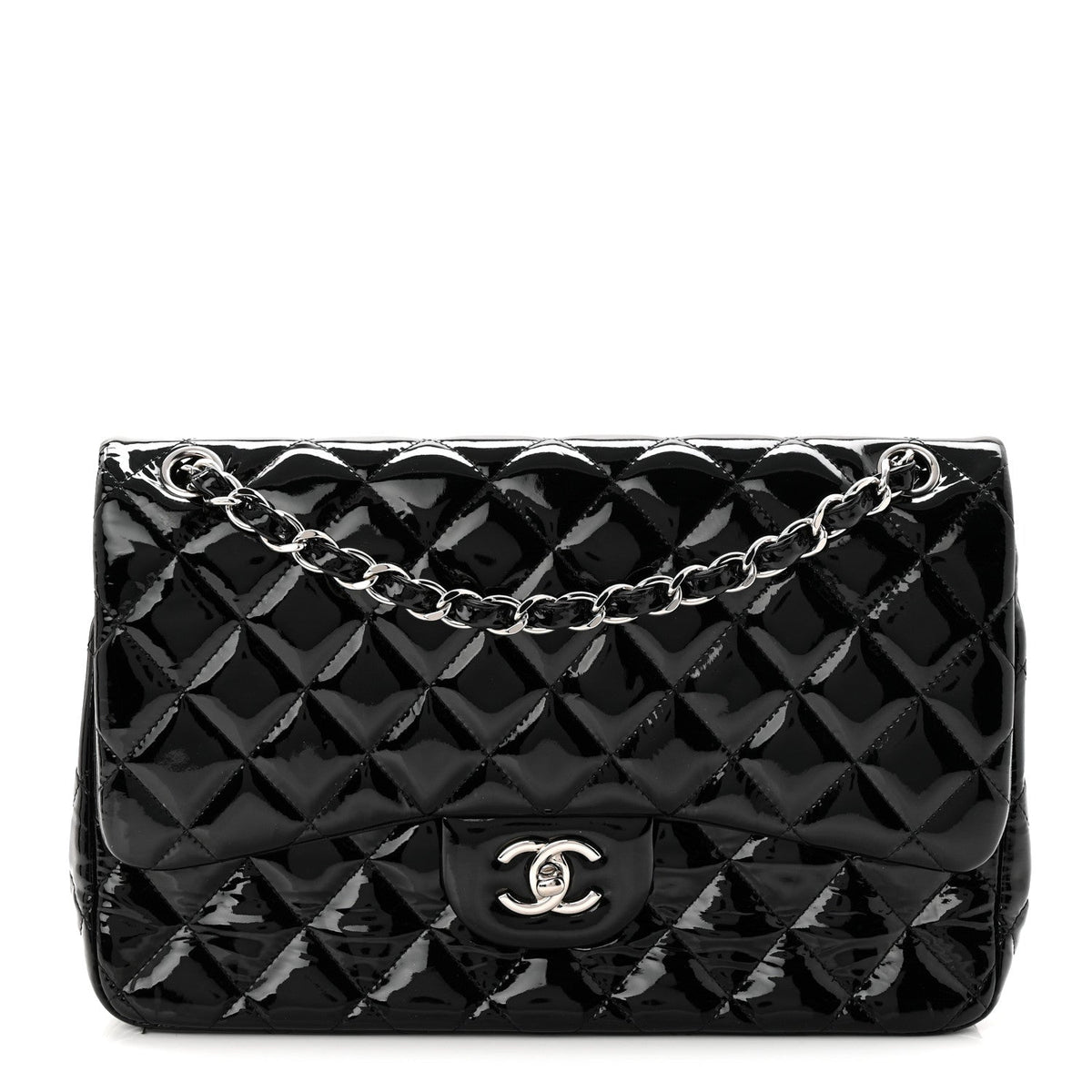 Patent Quilted Jumbo Double Flap Black At My store