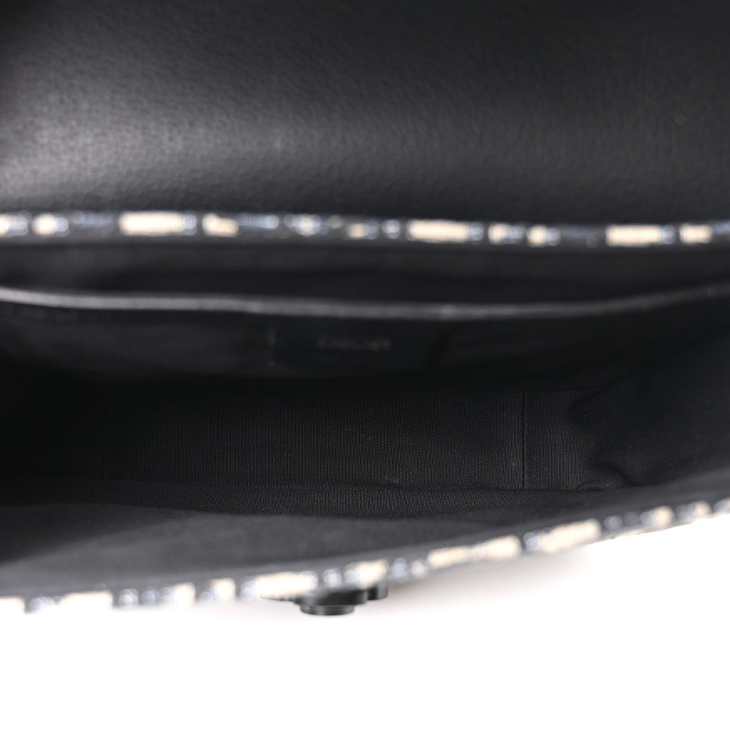 Oblique Jacquard Grained Calfskin Small Saddle Messenger Bag Beige Black AT My store