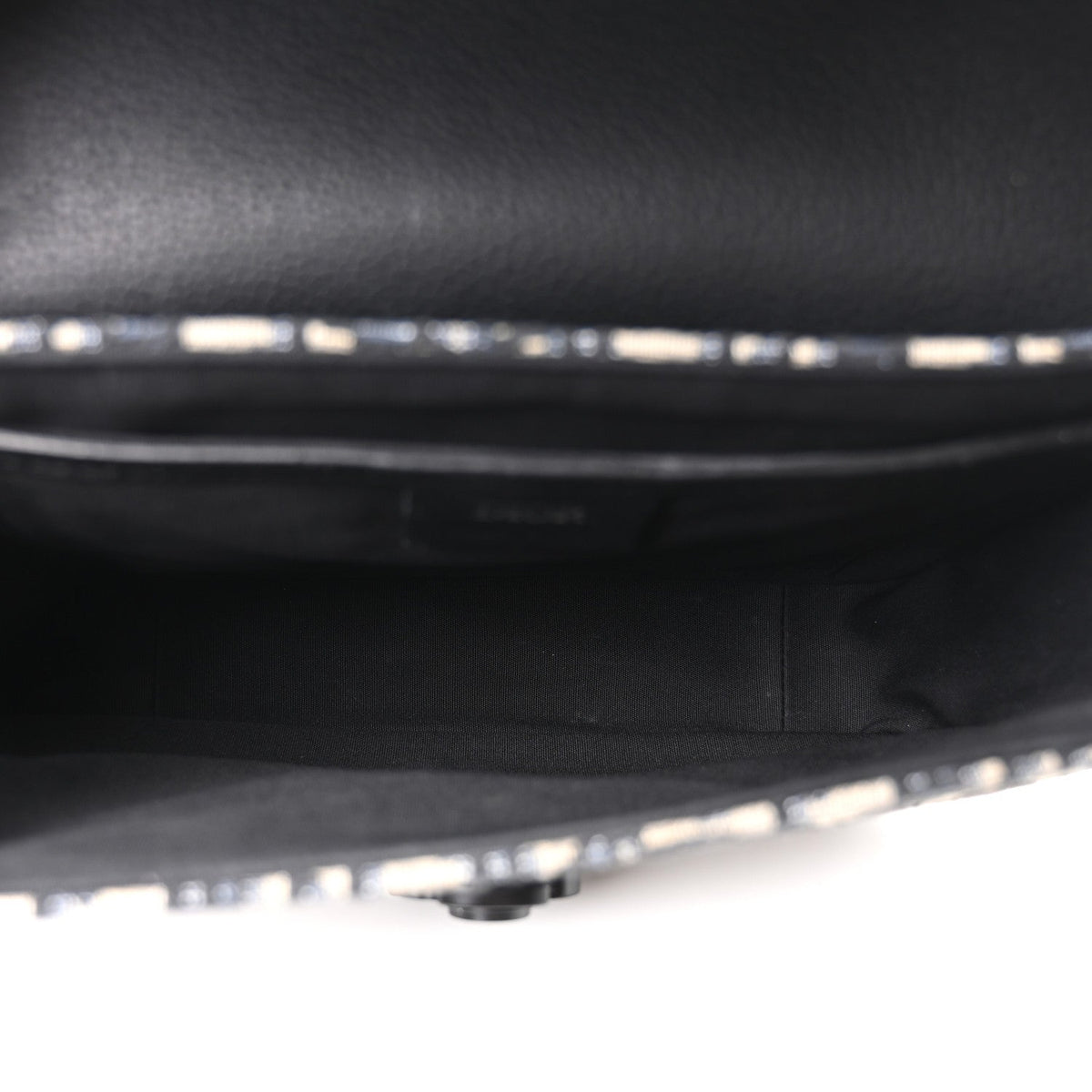 Oblique Jacquard Grained Calfskin Small Saddle Messenger Bag Beige Black AT My store