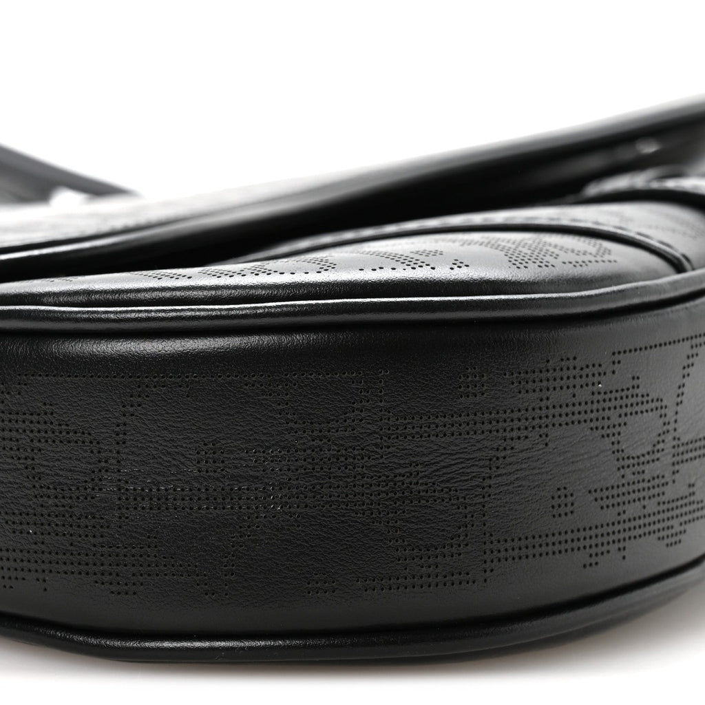 Calfskin Perforated Oblique Galaxy Mens Saddle Bag Black AT My store