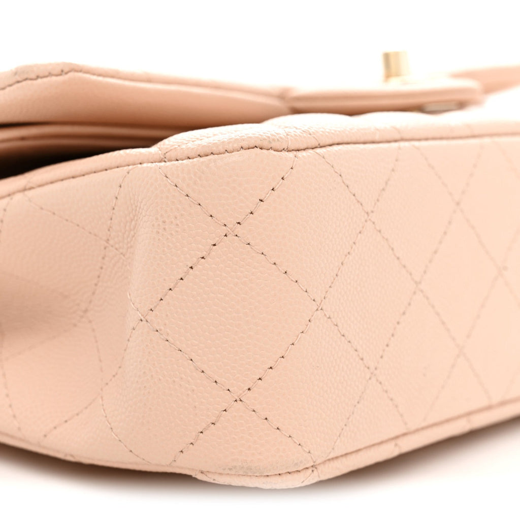 Caviar Quilted Medium Double Flap Light Beige At My store