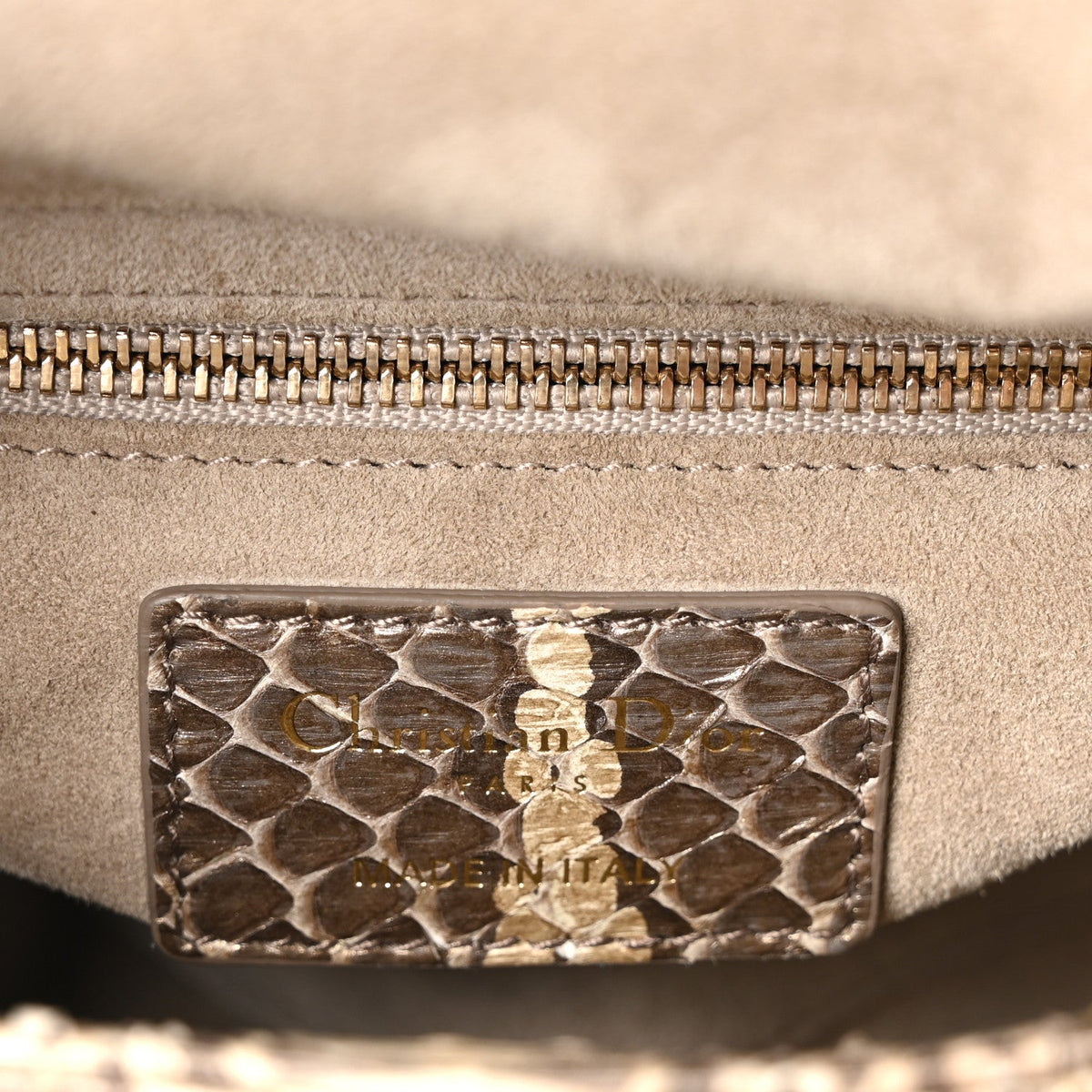 Metallic Snakeskin Cannage Mini Lady Dior Beige AT My store