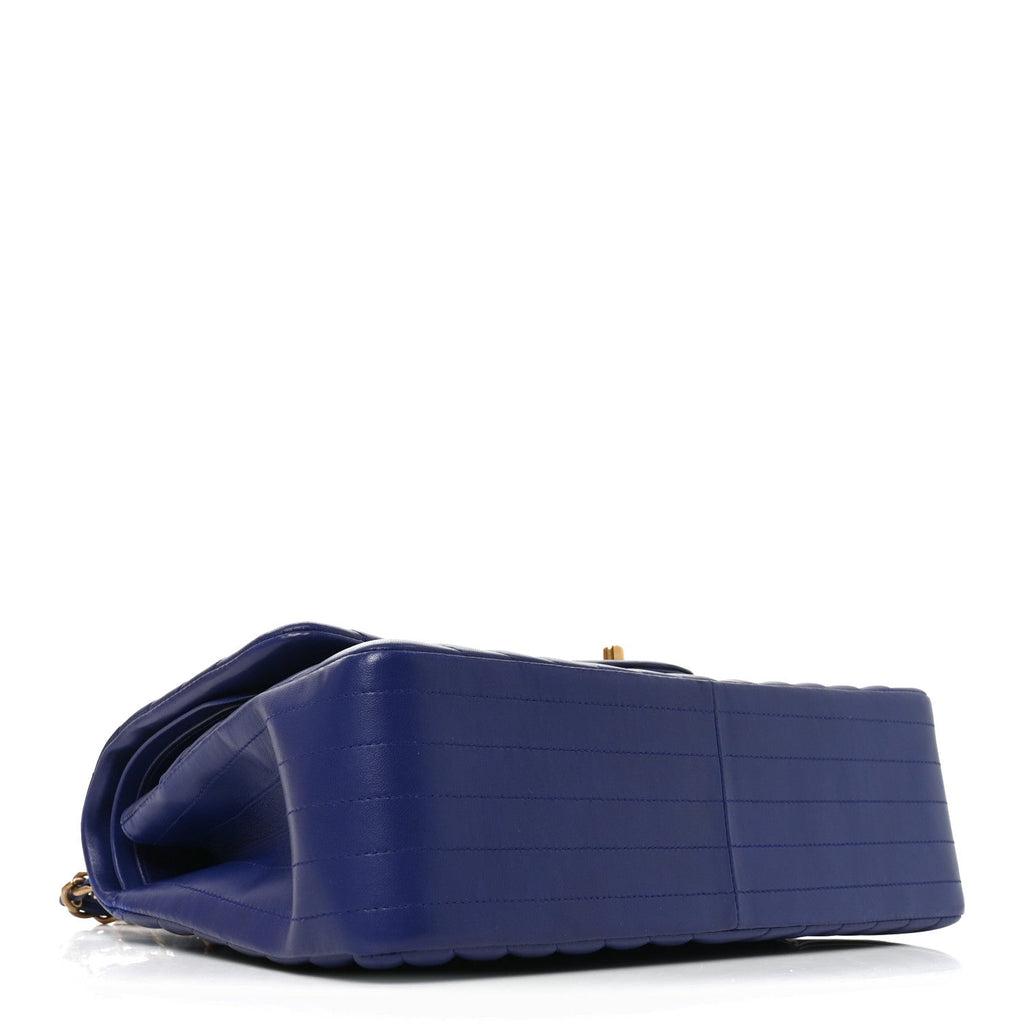 Lambskin Chevron Quilted Jumbo Double Flap Navy Blue At My store