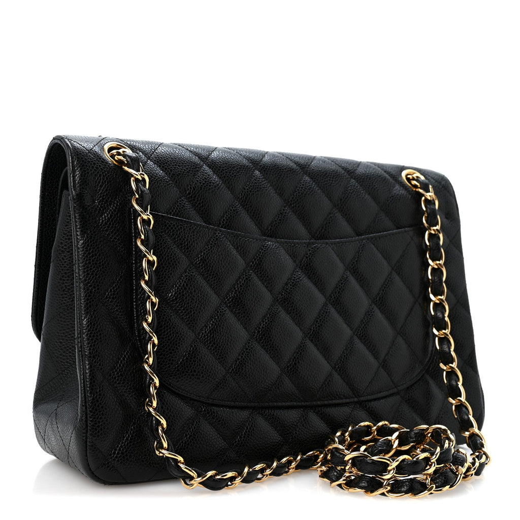 Caviar Quilted Jumbo Double Flap Black At My store