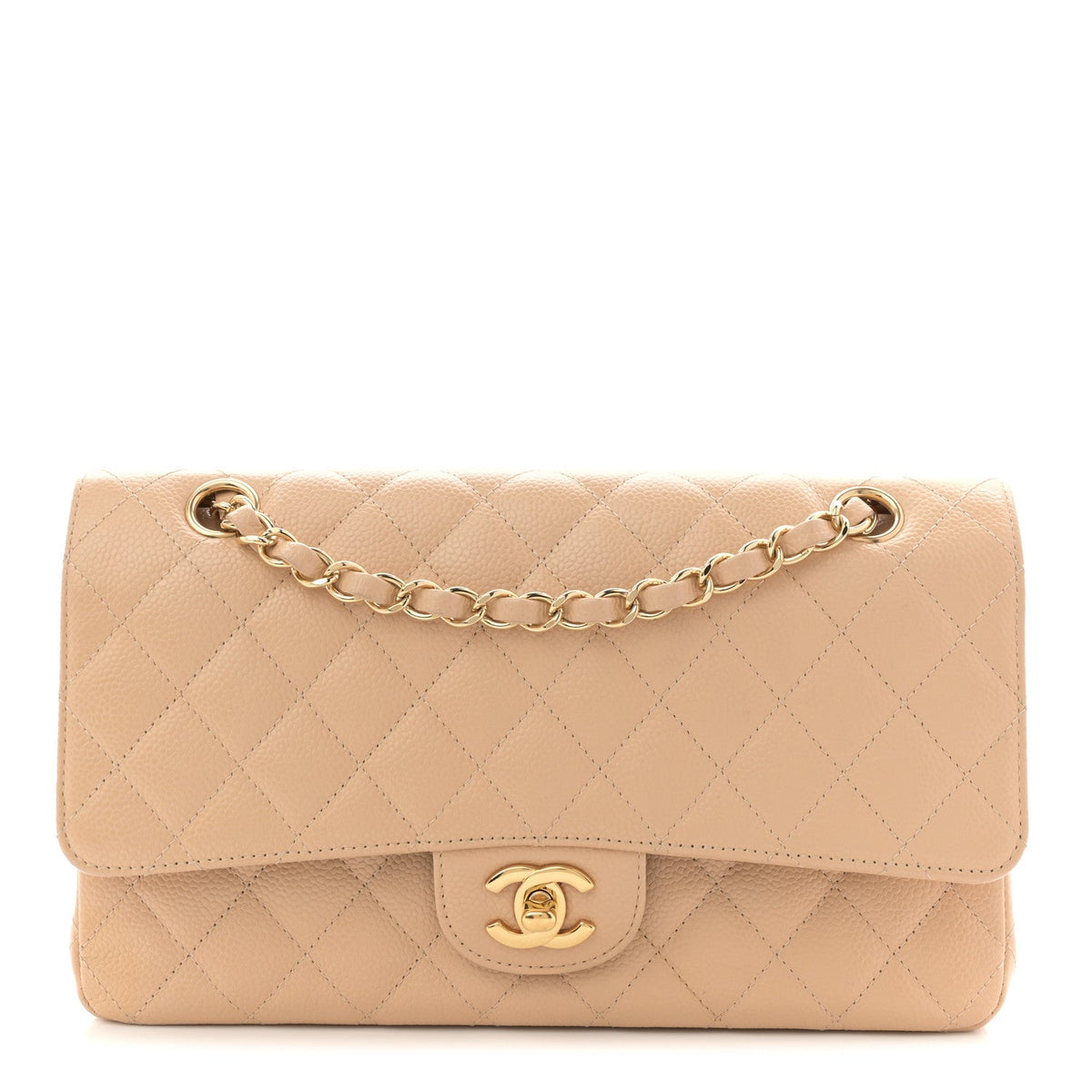 Caviar Quilted Medium Double Flap Beige At My store