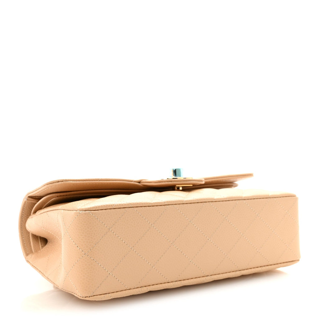 Caviar Quilted Small Double Flap Beige At My store