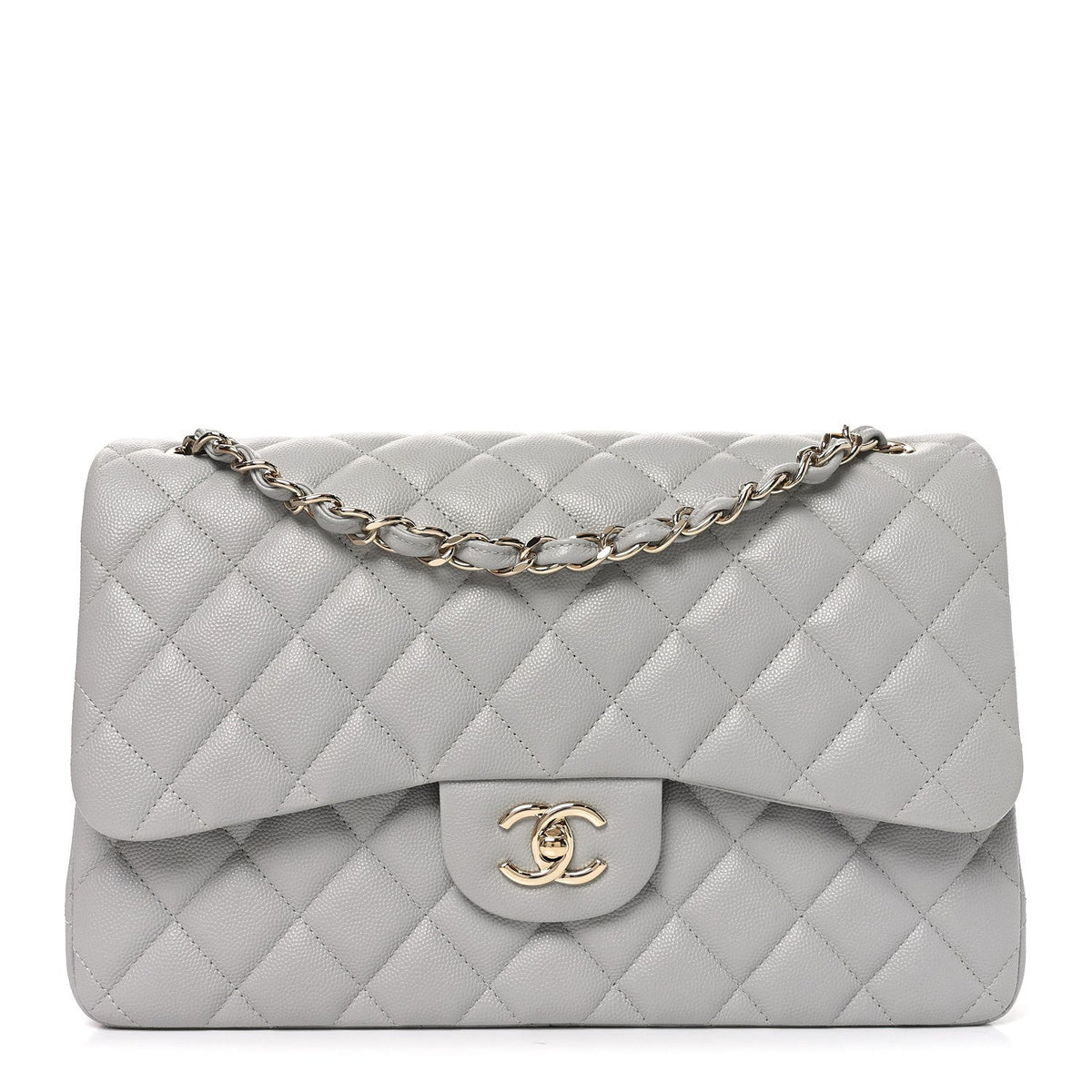 Caviar Quilted Jumbo Double Flap Grey At My store