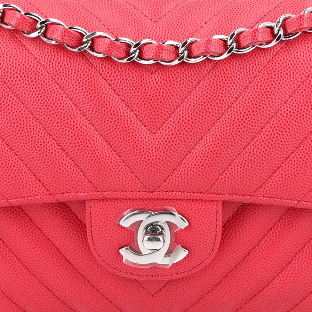 Caviar Chevron Quilted Small Double Flap Dark Pink At My store